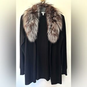 Neiman Marcus Black Cashmere Cardigan with detachable fur collar M